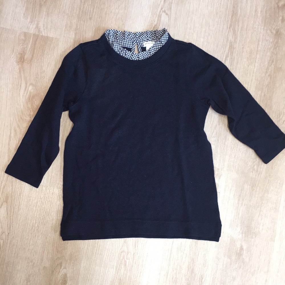 Crewcuts Navy Long Sleeve Sweater with Navy White Checkered Plaid Collar sz 14